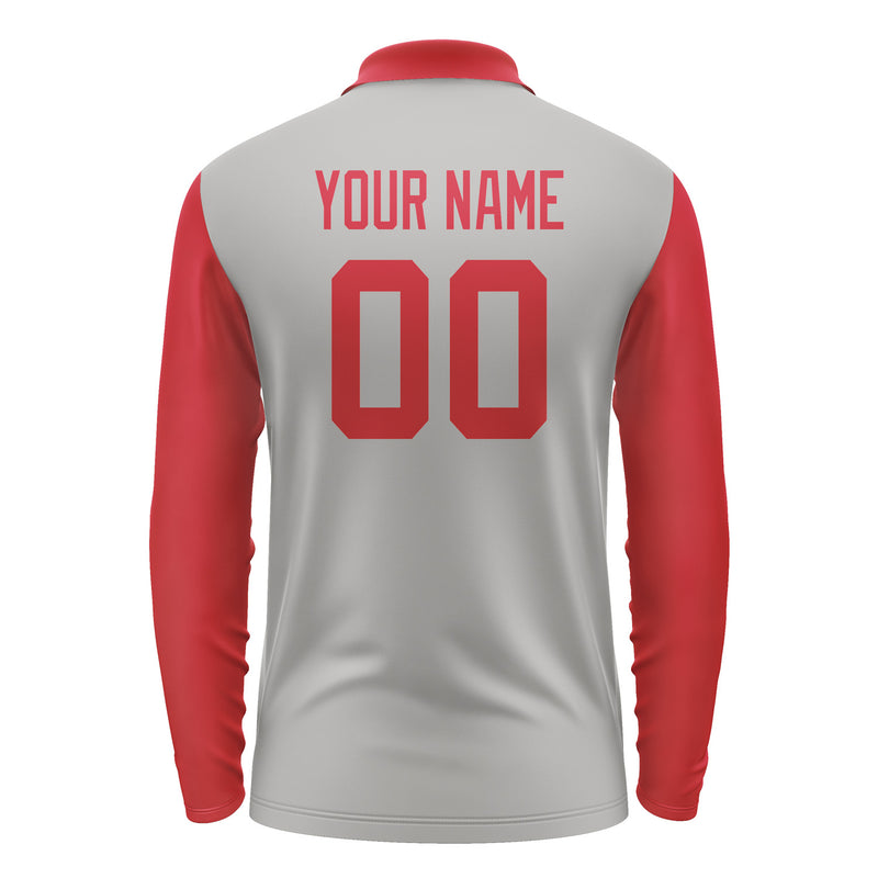 Custom Gray Red Long Sleeve Polo Shirt Pl041414B114