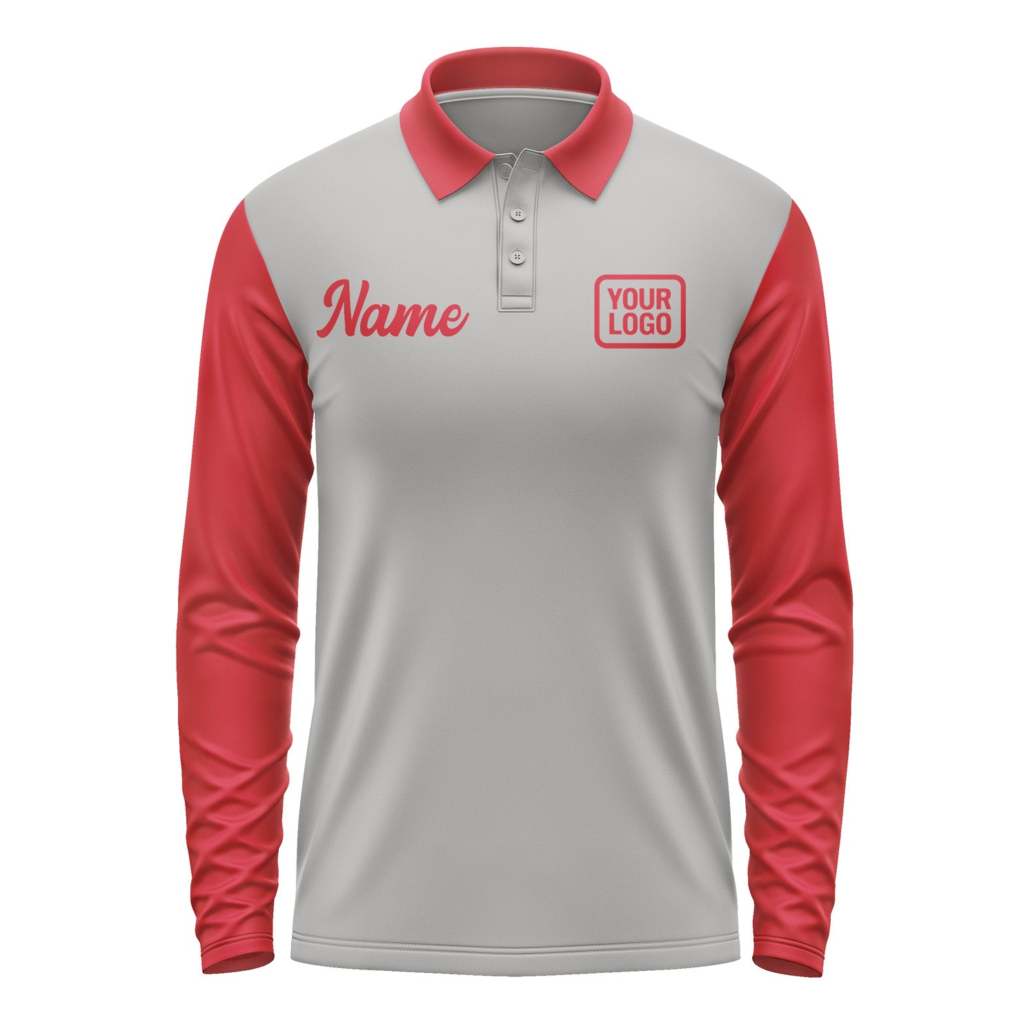 Custom Gray Red Long Sleeve Polo Shirt Pl041414B114