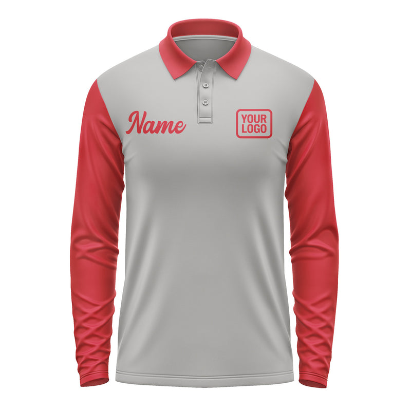 Custom Gray Red Long Sleeve Polo Shirt Pl041414B114