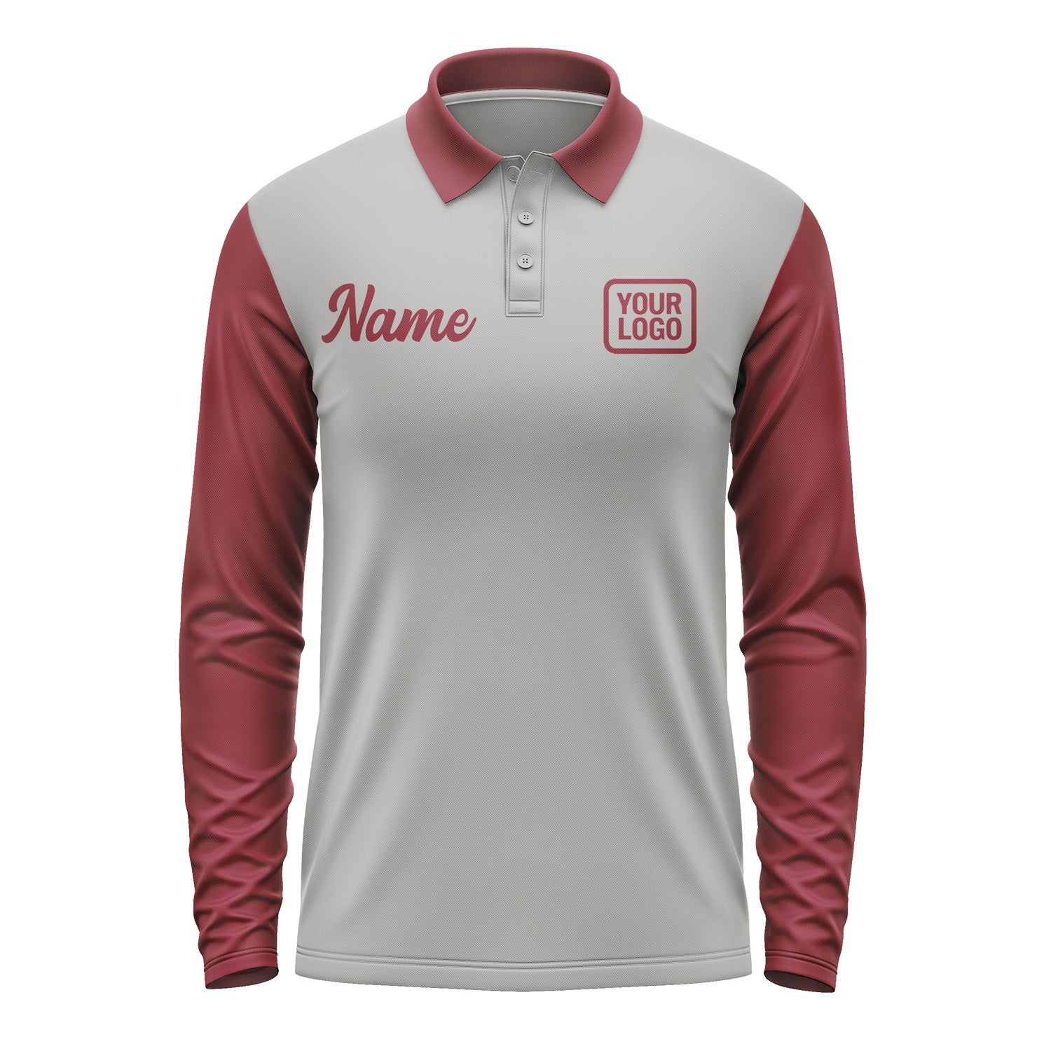 Custom Gray Crimson Red Long Sleeve Polo Shirt Pl041515B115