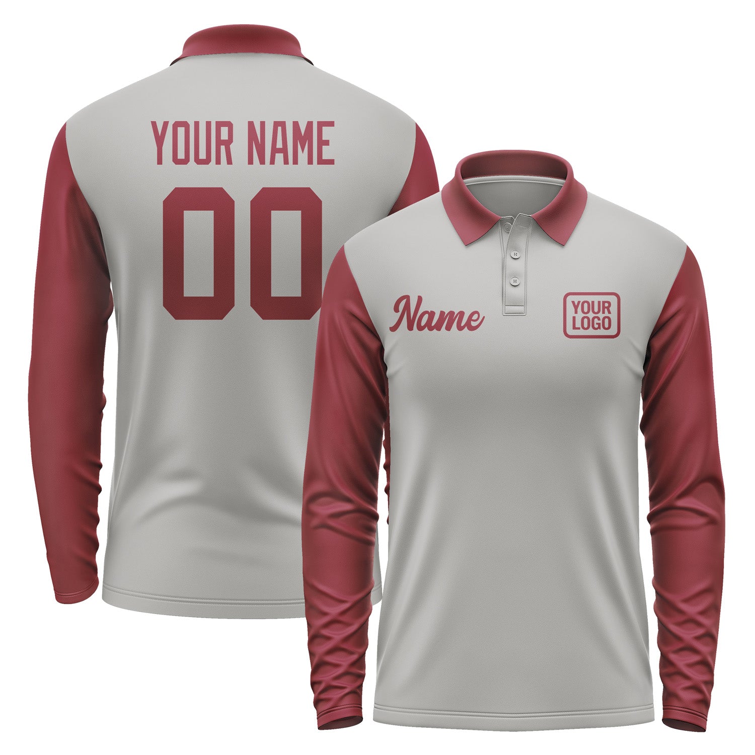 Custom Gray Crimson Red Long Sleeve Polo Shirt Pl041515B115