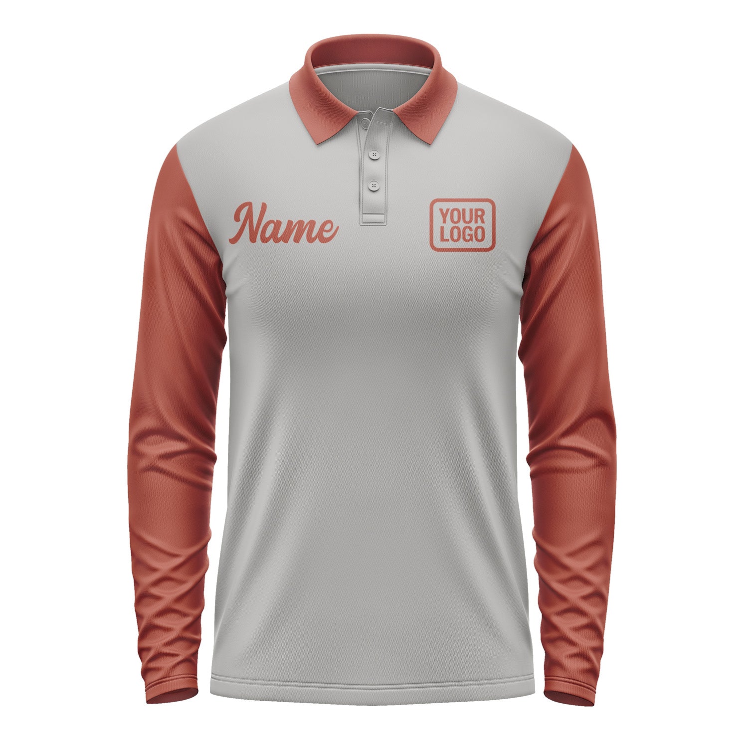 Custom Gray Coral Red Long Sleeve Polo Shirt Pl041616B116