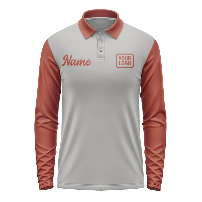 Custom Gray Coral Red Long Sleeve Polo Shirt Pl041616B116