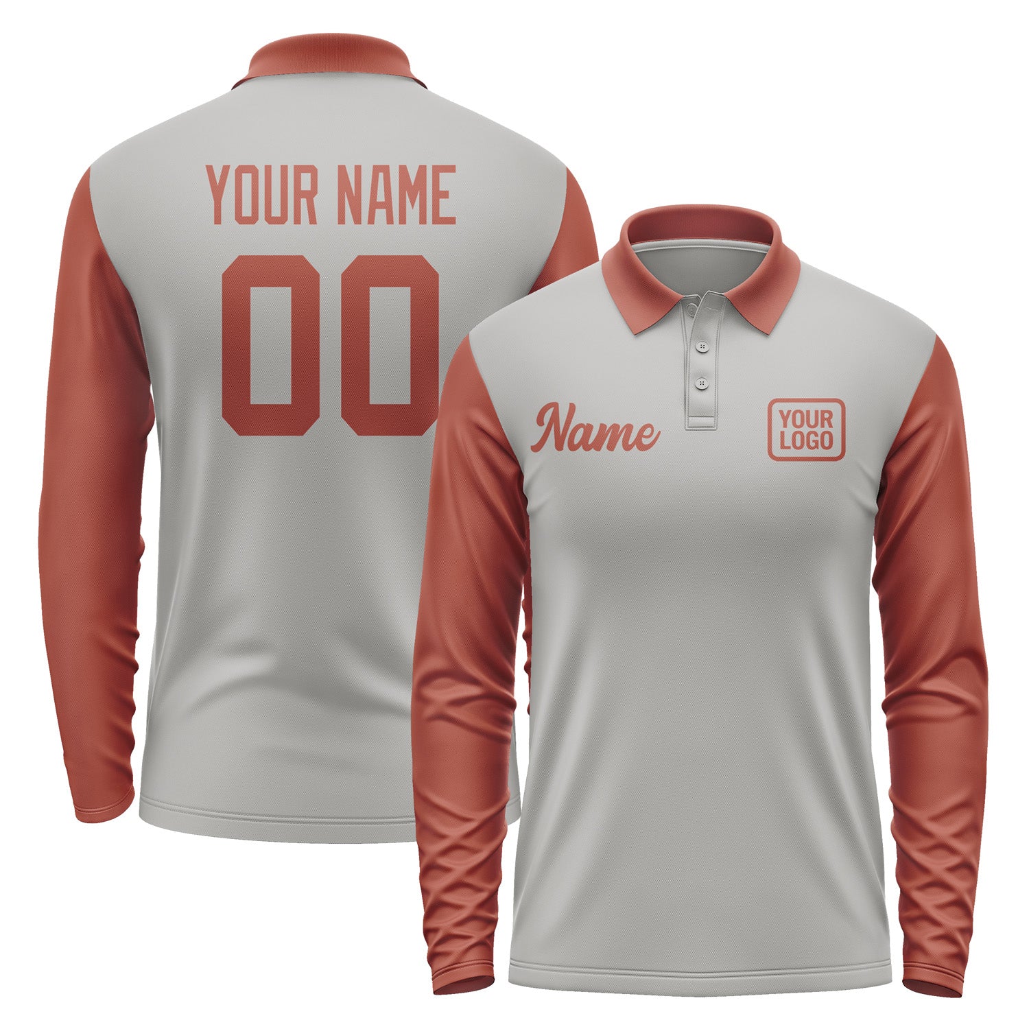 Custom Gray Coral Red Long Sleeve Polo Shirt Pl041616B116