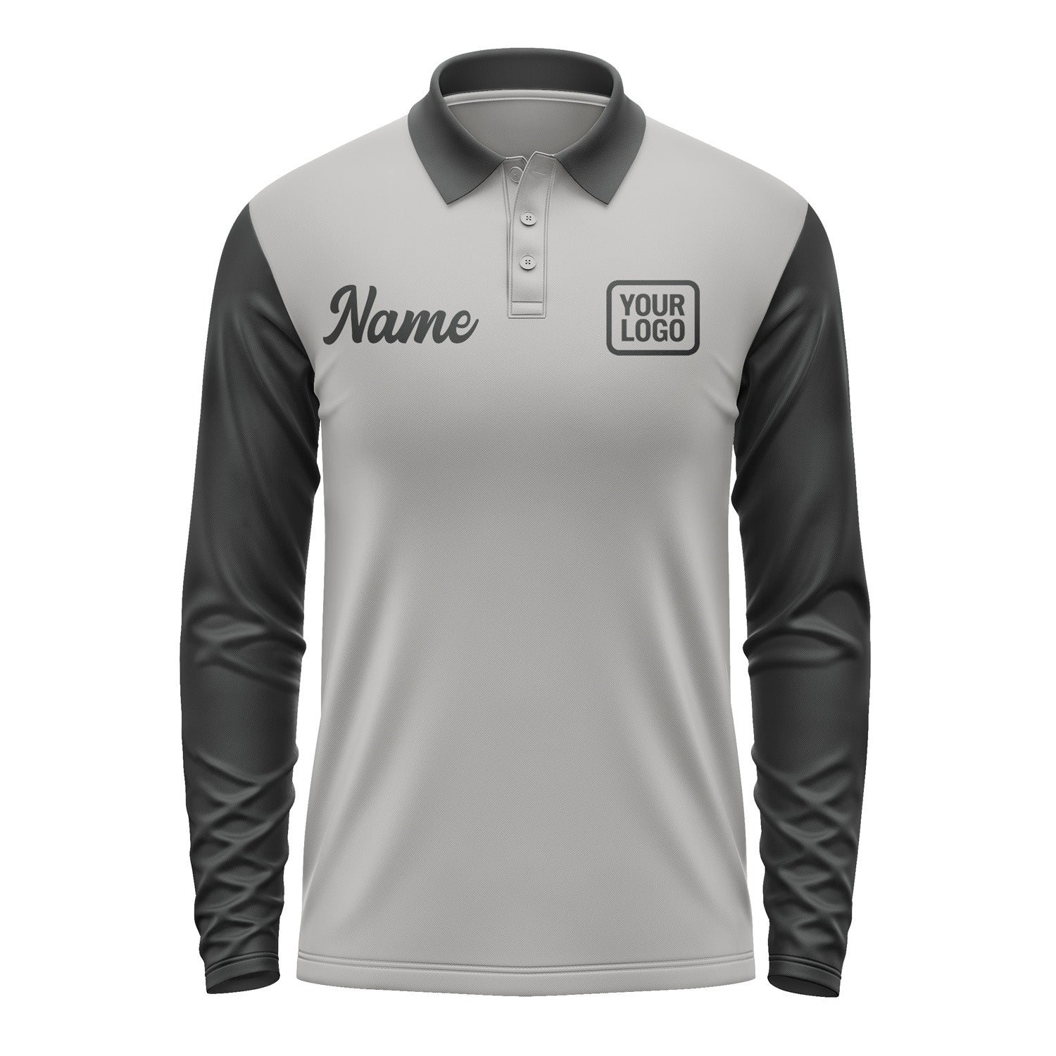 Custom Gray Black Long Sleeve Polo Shirt Pl041717B117