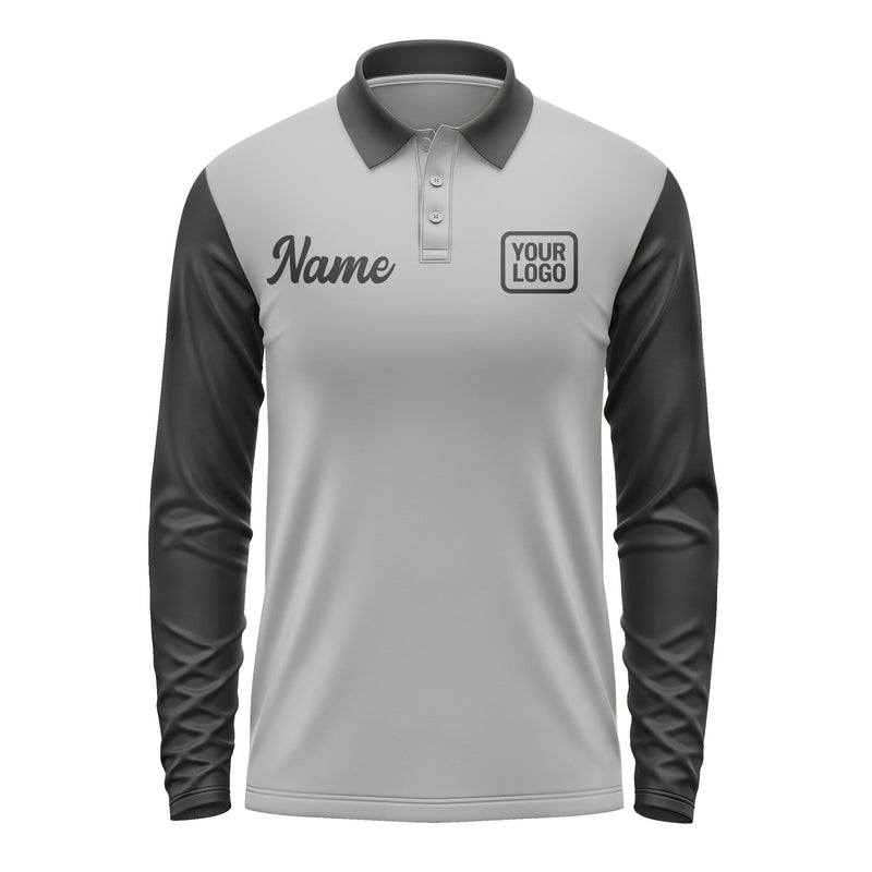 Custom Gray Black Long Sleeve Polo Shirt Pl041717B117