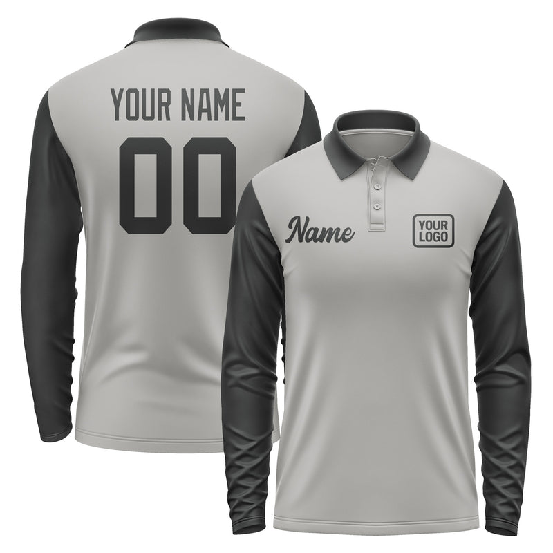 Custom Gray Black Long Sleeve Polo Shirt Pl041717B117