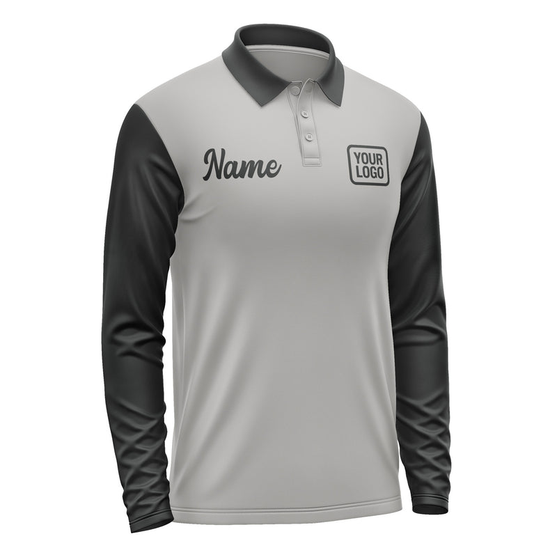 Custom Gray Black Long Sleeve Polo Shirt Pl041717B117