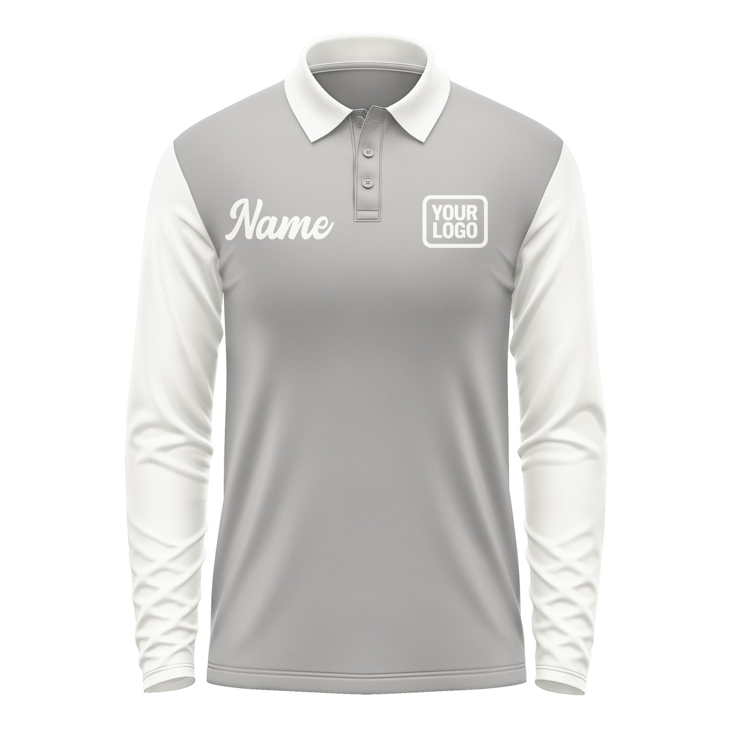 Custom Gray White Long Sleeve Polo Shirt Pl041818B118