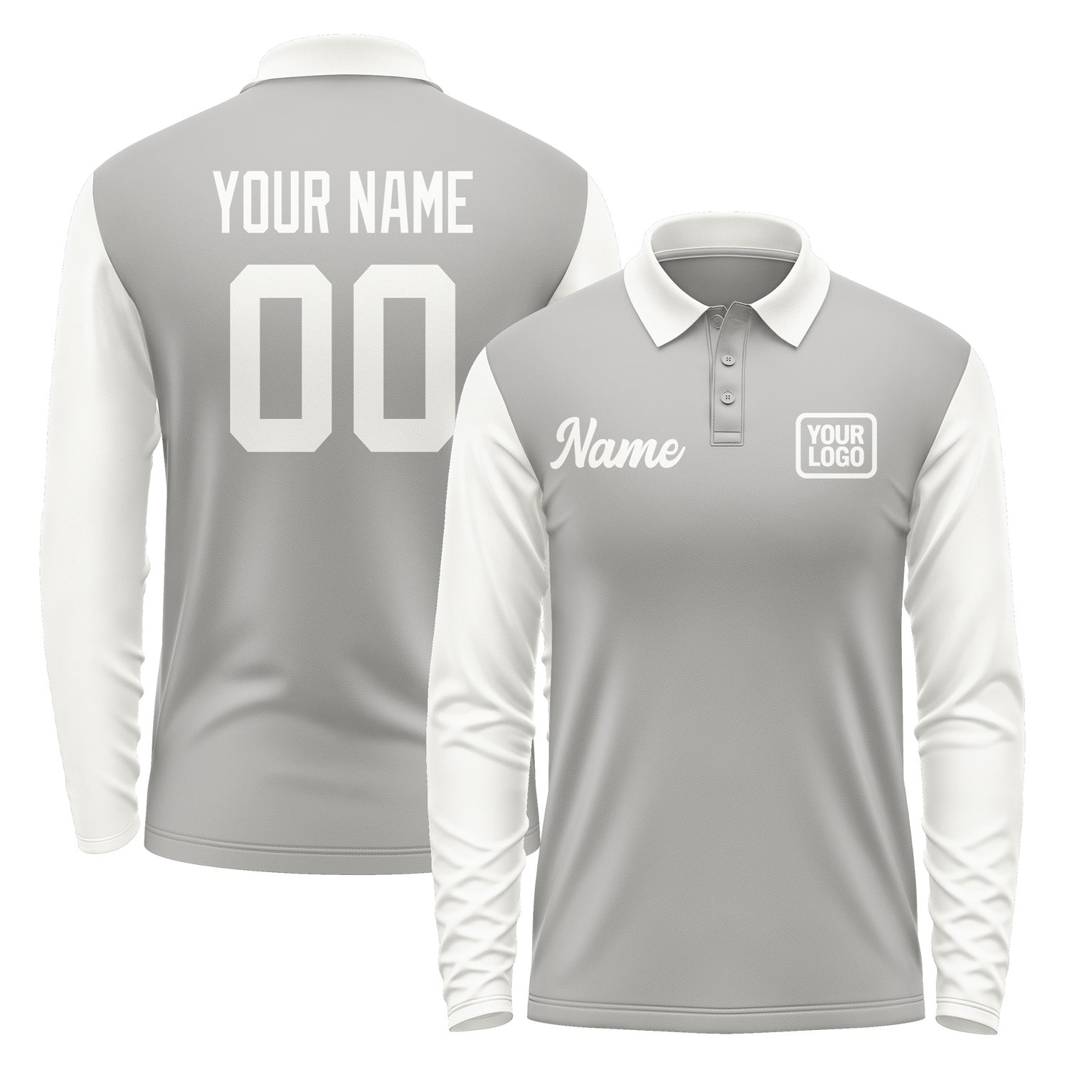 Custom Gray White Long Sleeve Polo Shirt Pl041818B118