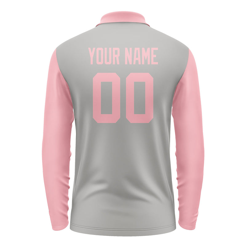 Custom Gray Light Pink Long Sleeve Polo Shirt Pl042121B121