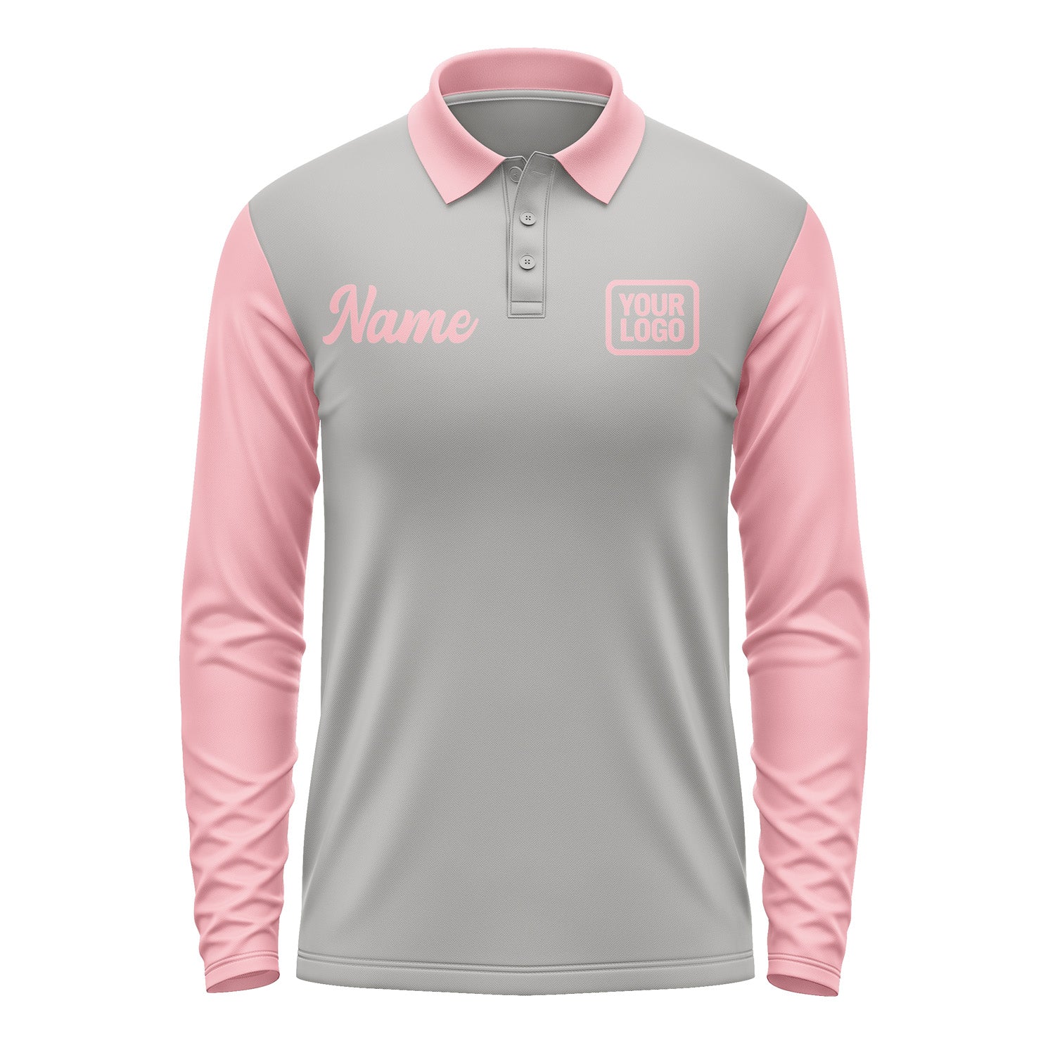 Custom Gray Light Pink Long Sleeve Polo Shirt Pl042121B121