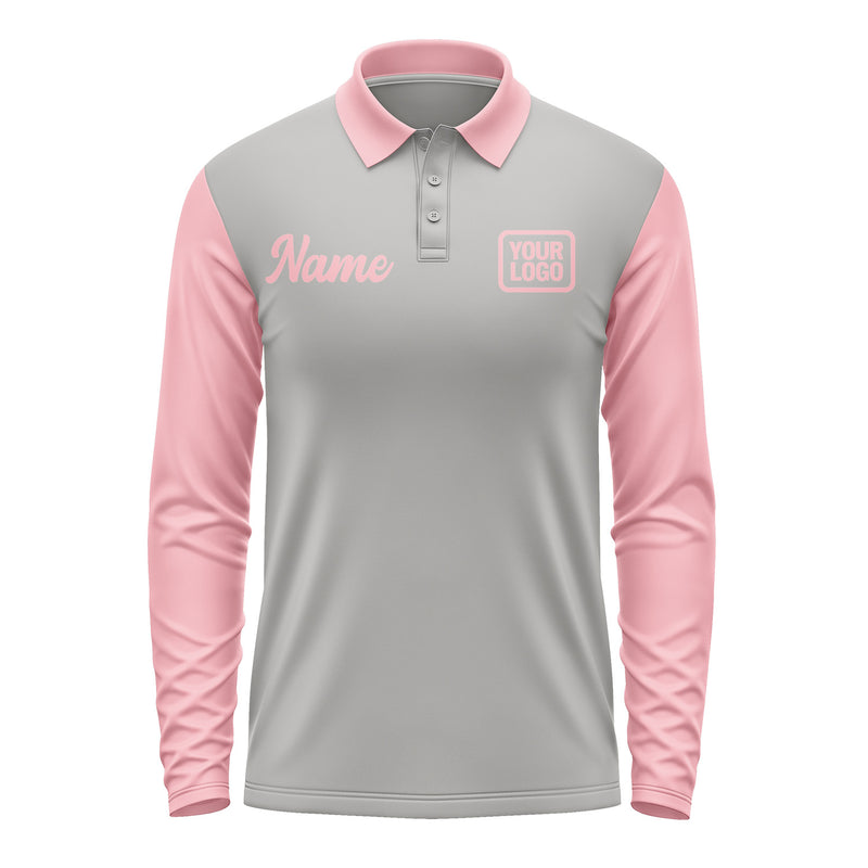 Custom Gray Light Pink Long Sleeve Polo Shirt Pl042121B121