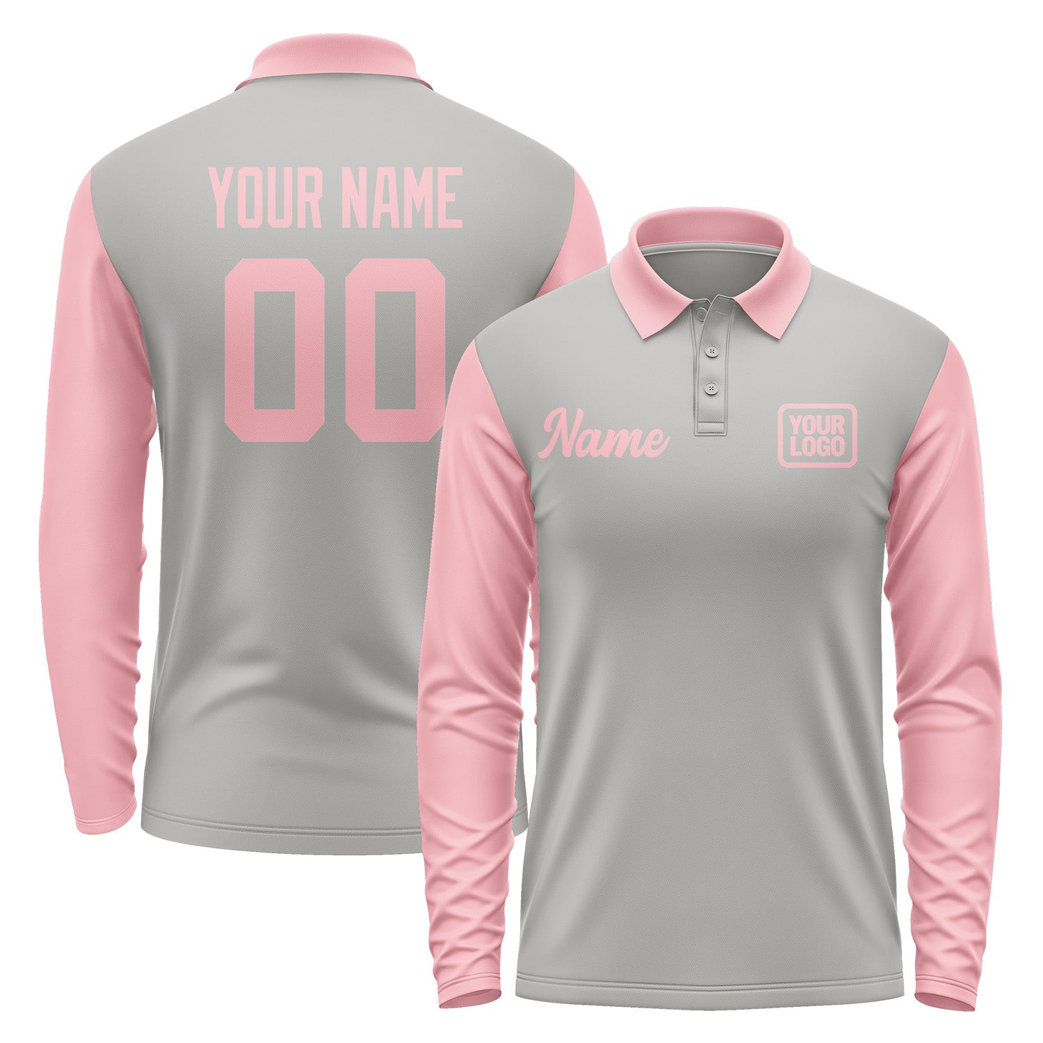 Custom Gray Light Pink Long Sleeve Polo Shirt Pl042121B121