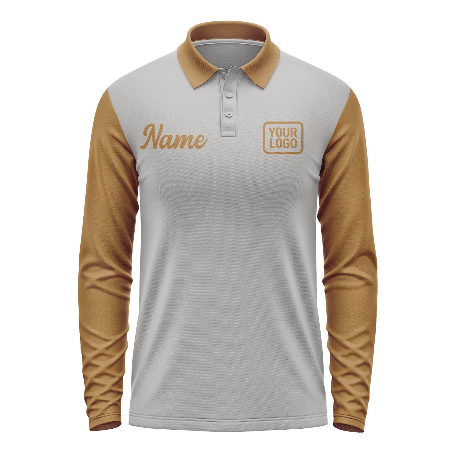 Custom Gray Khaki Long Sleeve Polo Shirt Pl042222B122