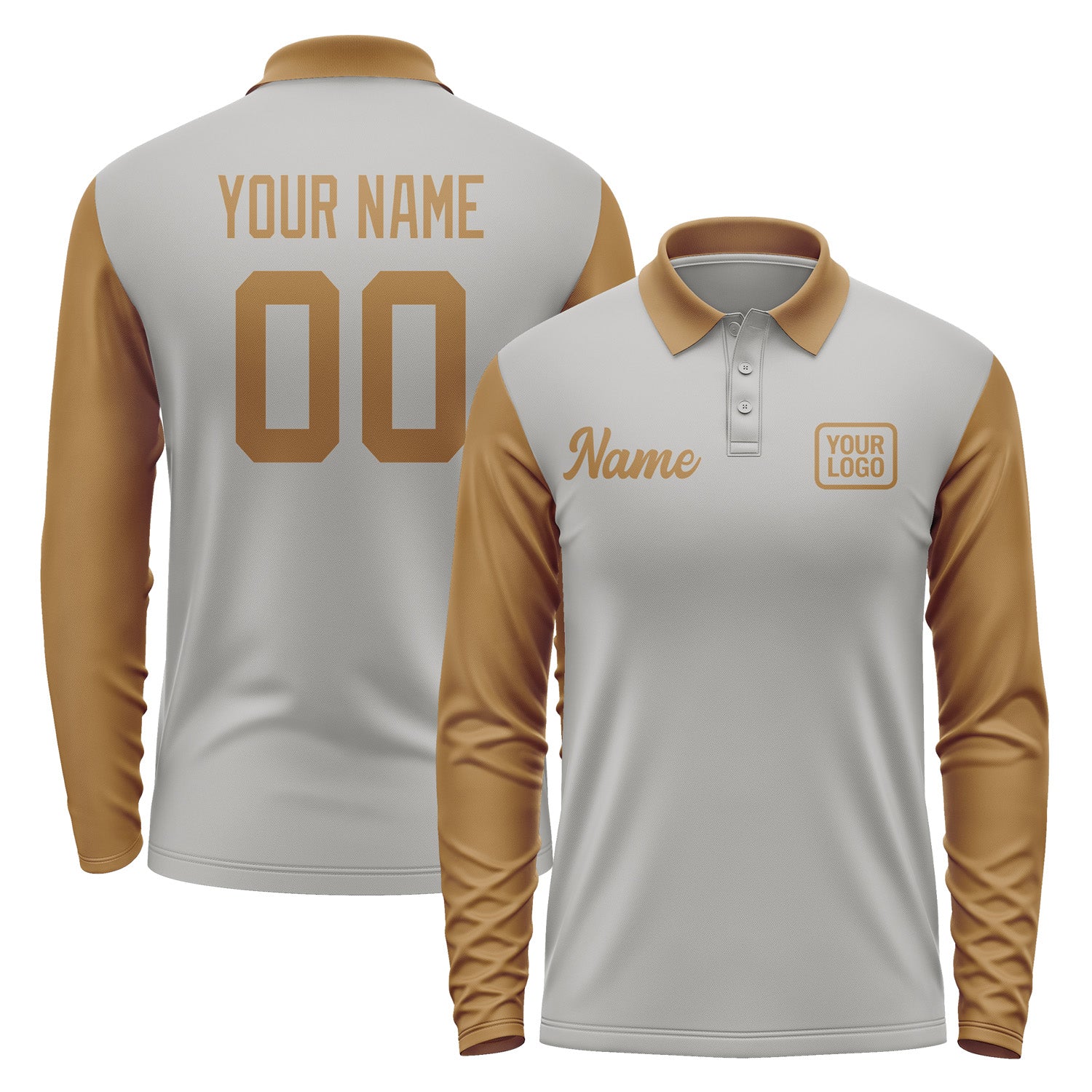 Custom Gray Khaki Long Sleeve Polo Shirt Pl042222B122