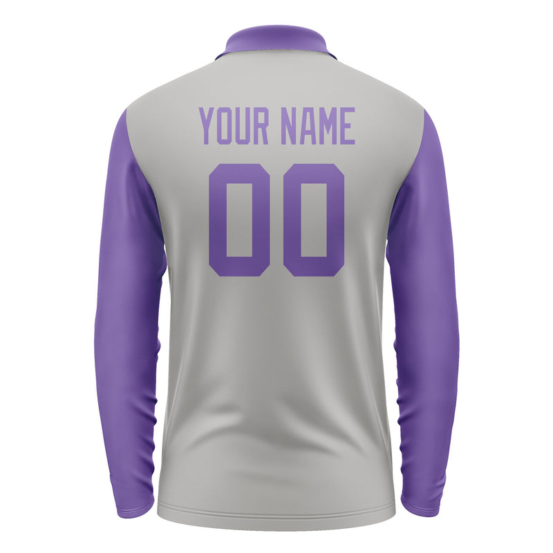 Custom Gray Light Purple Long Sleeve Polo Shirt Pl042323B123