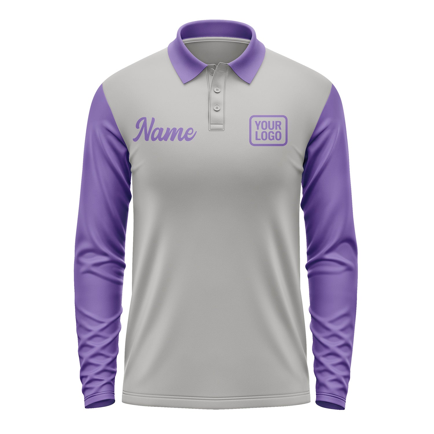 Custom Gray Light Purple Long Sleeve Polo Shirt Pl042323B123
