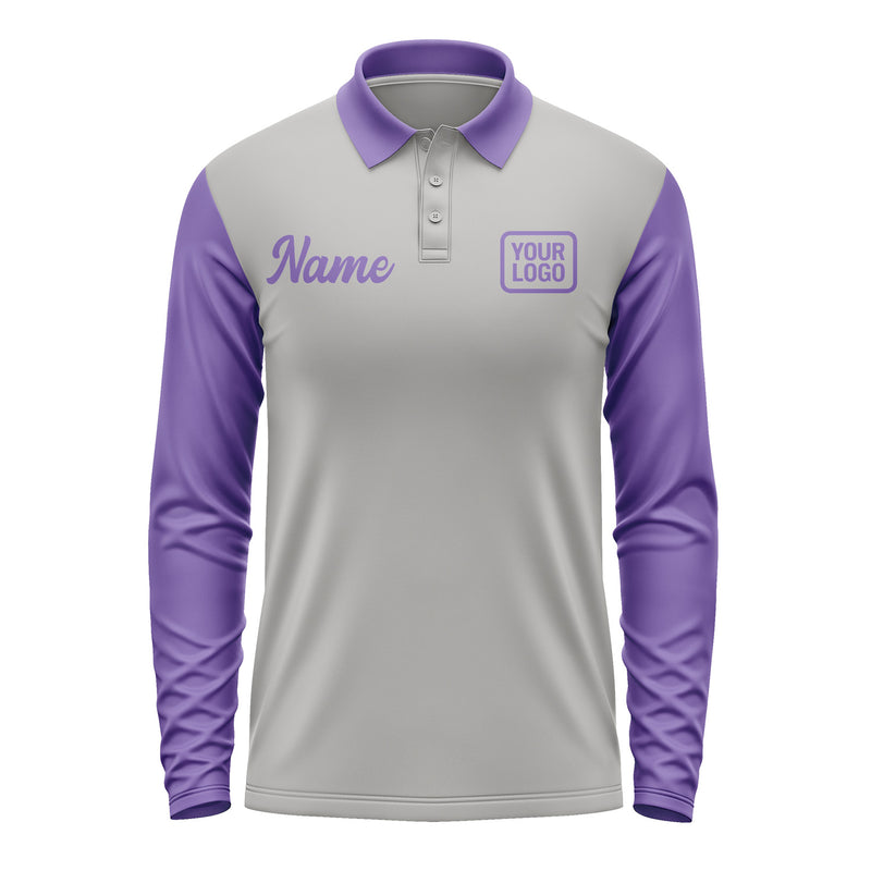 Custom Gray Light Purple Long Sleeve Polo Shirt Pl042323B123