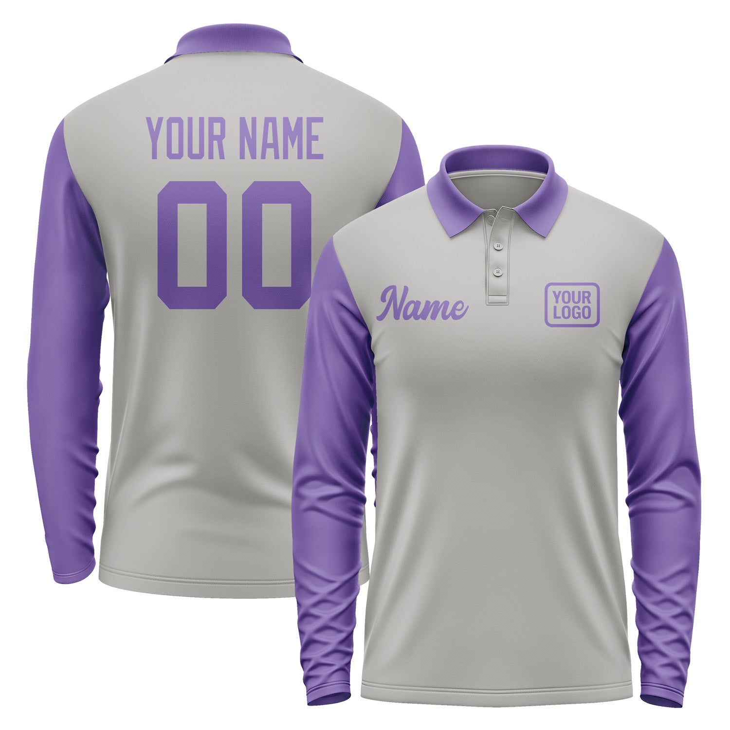 Custom Gray Light Purple Long Sleeve Polo Shirt Pl042323B123