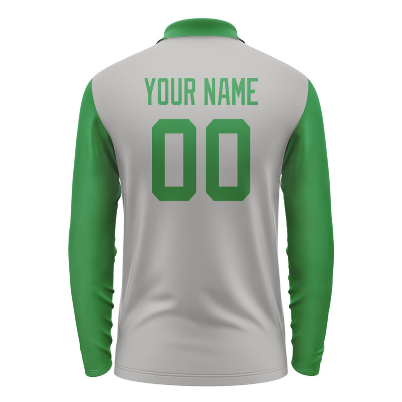 Custom Gray Emerald Green Long Sleeve Polo Shirt Pl042424B124