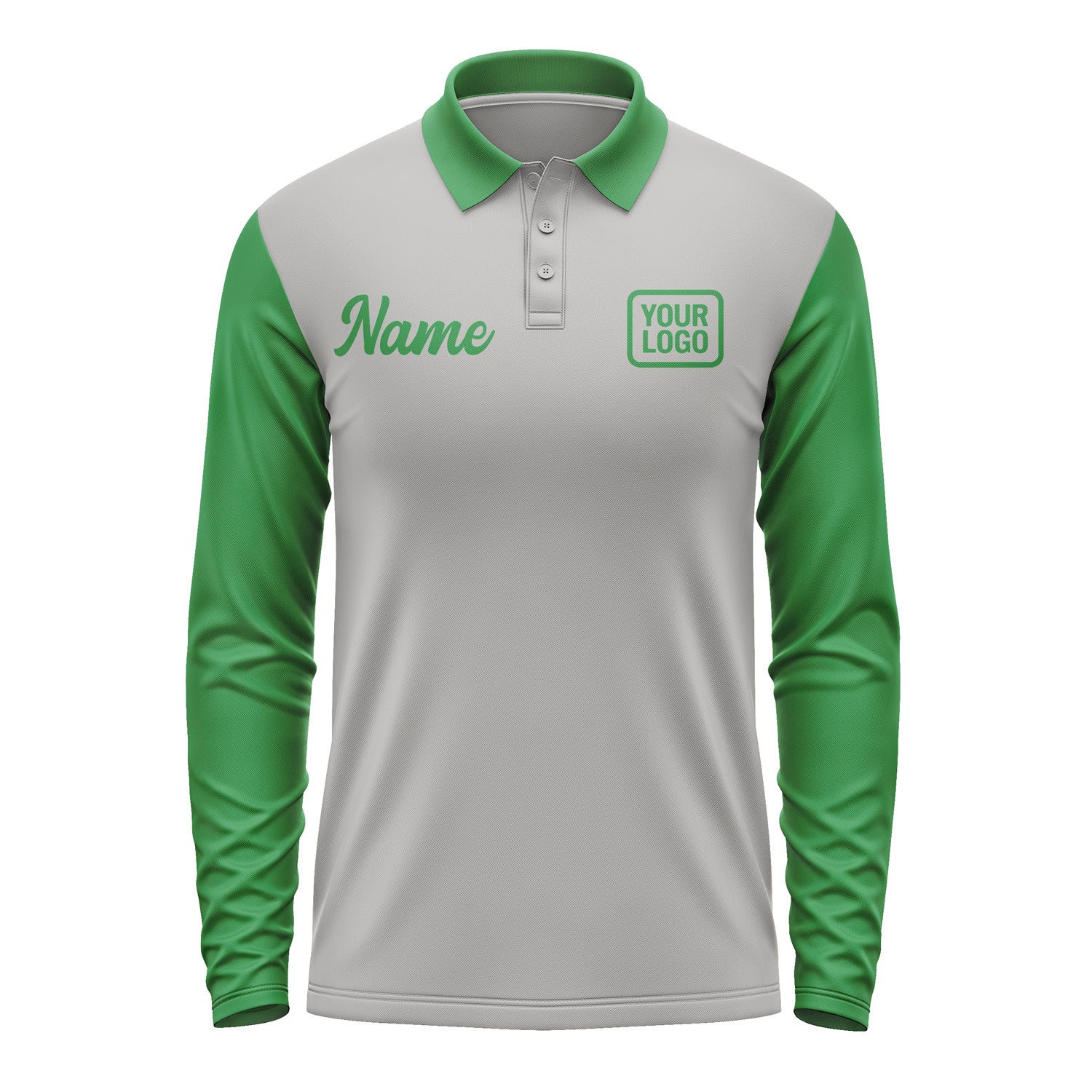 Custom Gray Emerald Green Long Sleeve Polo Shirt Pl042424B124