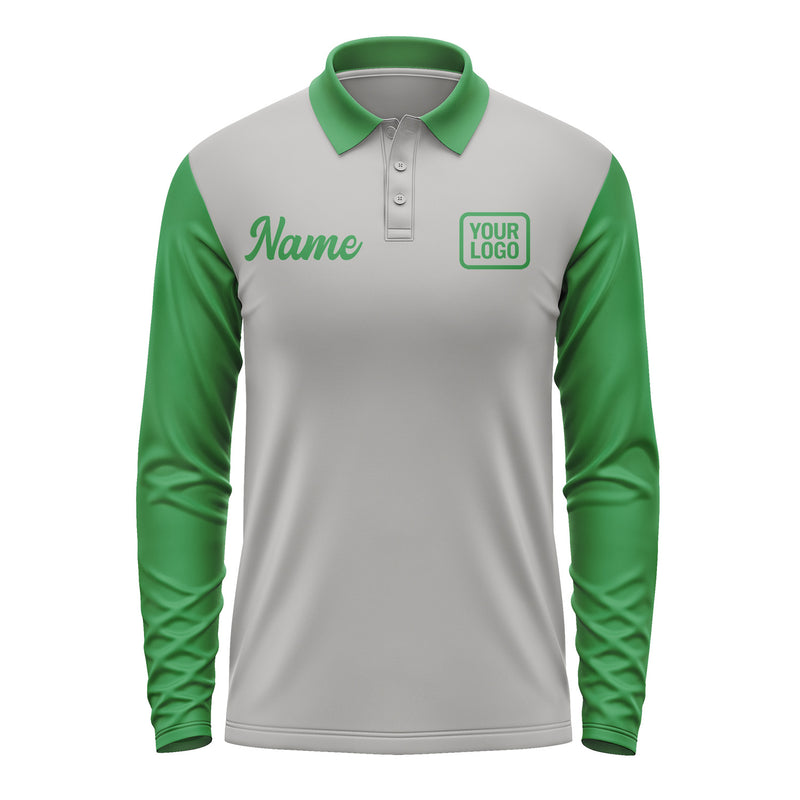 Custom Gray Emerald Green Long Sleeve Polo Shirt Pl042424B124