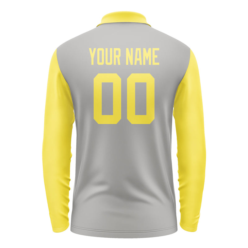 Custom Gray Light Yellow Long Sleeve Polo Shirt Pl042626B126
