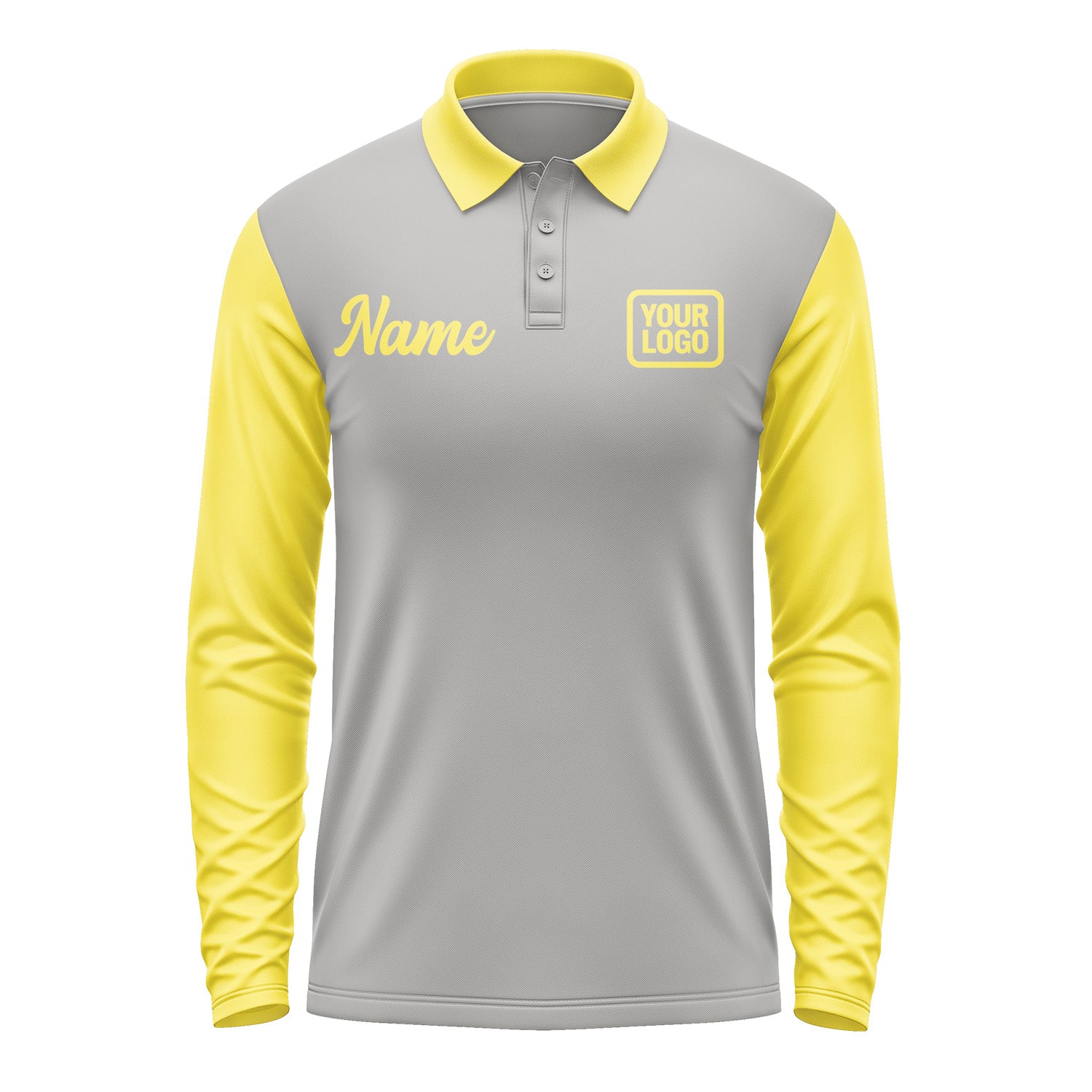 Custom Gray Light Yellow Long Sleeve Polo Shirt Pl042626B126