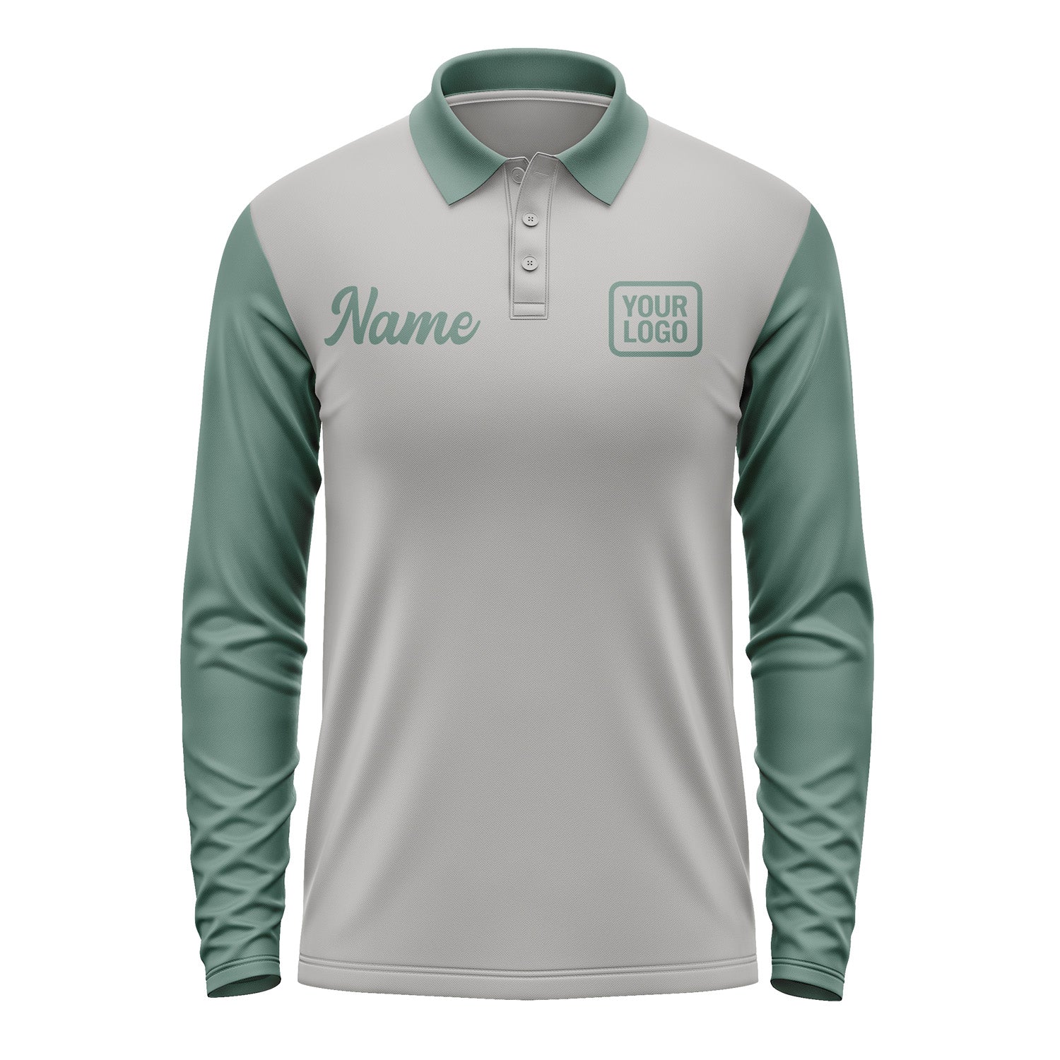 Custom Gray Blue Green Long Sleeve Polo Shirt Pl042727B127