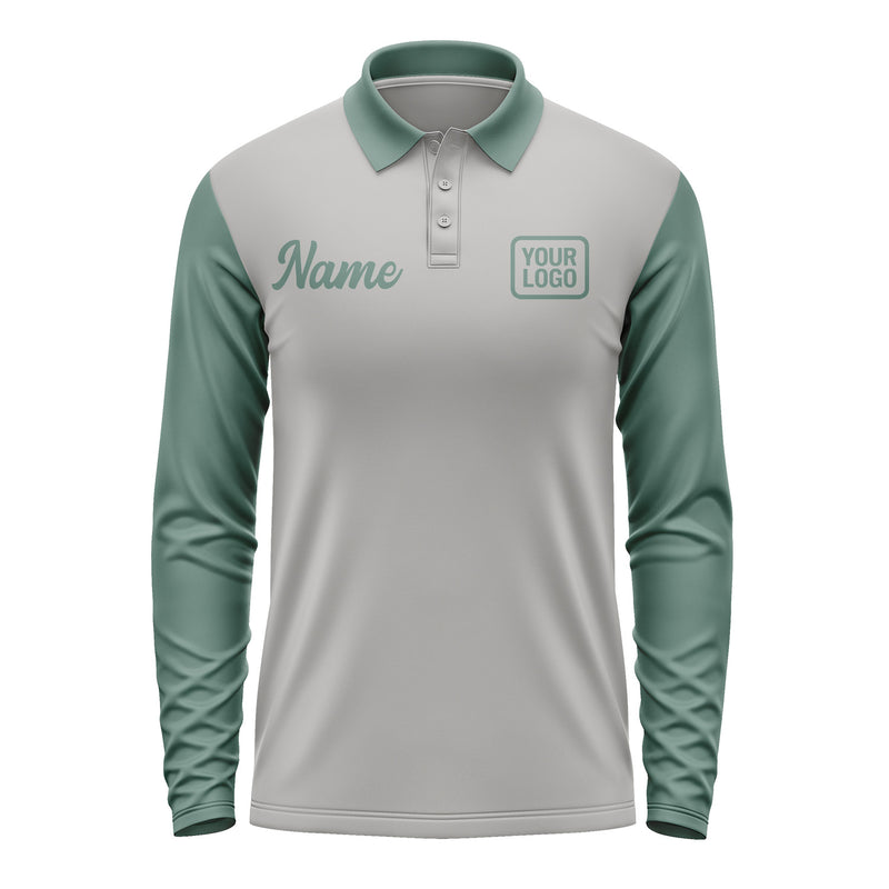 Custom Gray Blue Green Long Sleeve Polo Shirt Pl042727B127