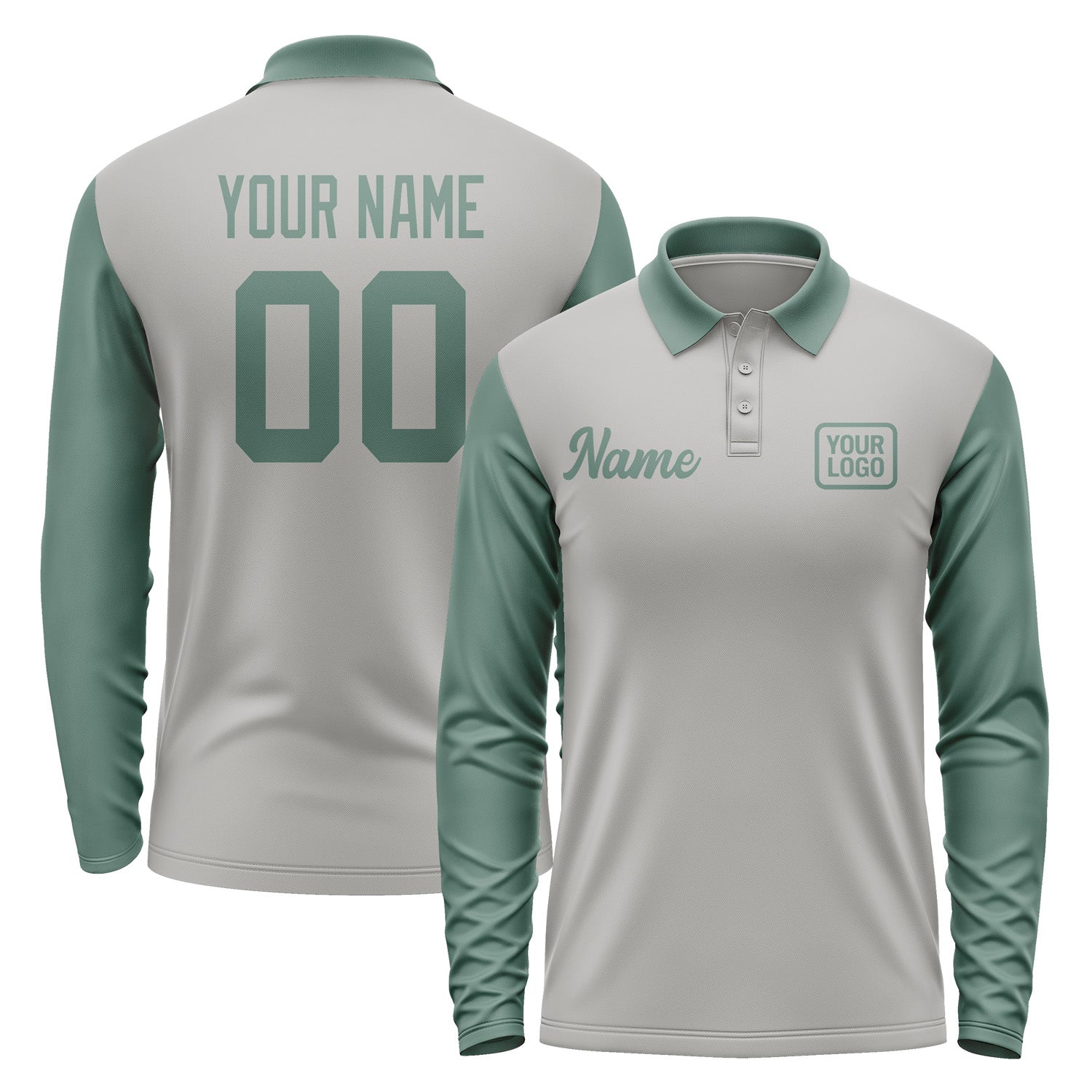 Custom Gray Blue Green Long Sleeve Polo Shirt Pl042727B127