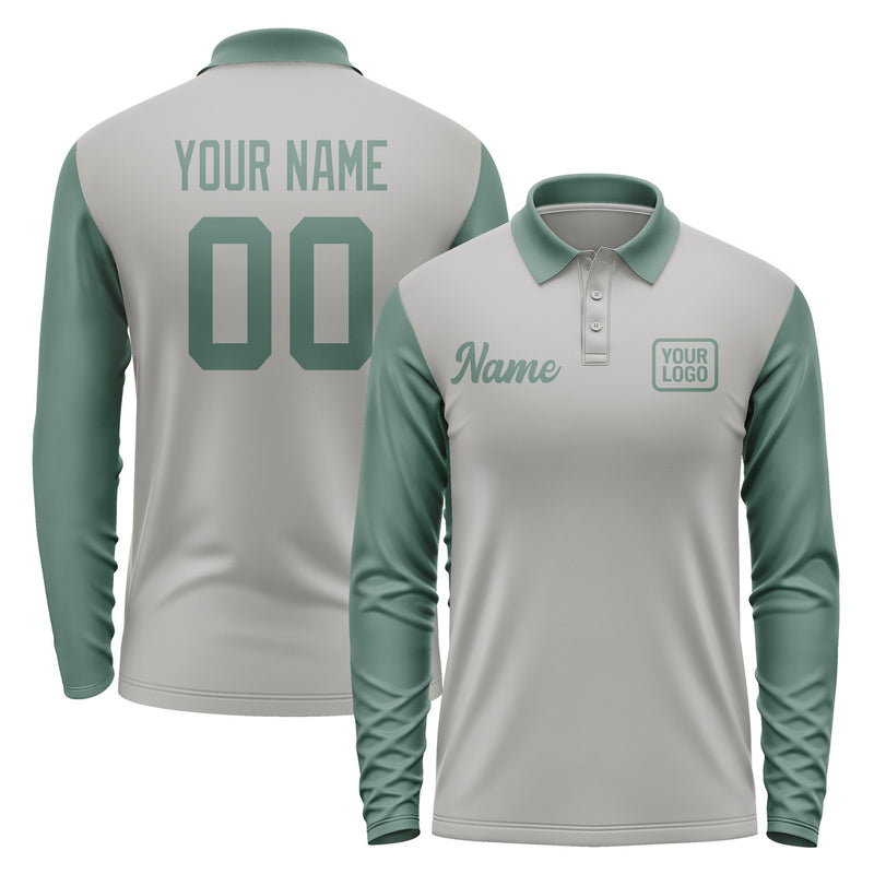 Custom Gray Blue Green Long Sleeve Polo Shirt Pl042727B127