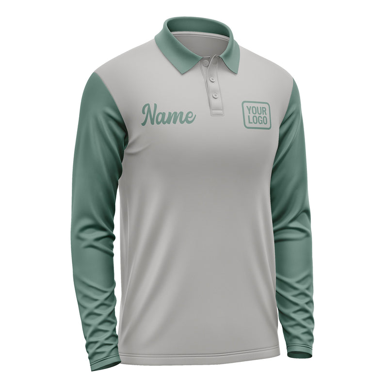 Custom Gray Blue Green Long Sleeve Polo Shirt Pl042727B127