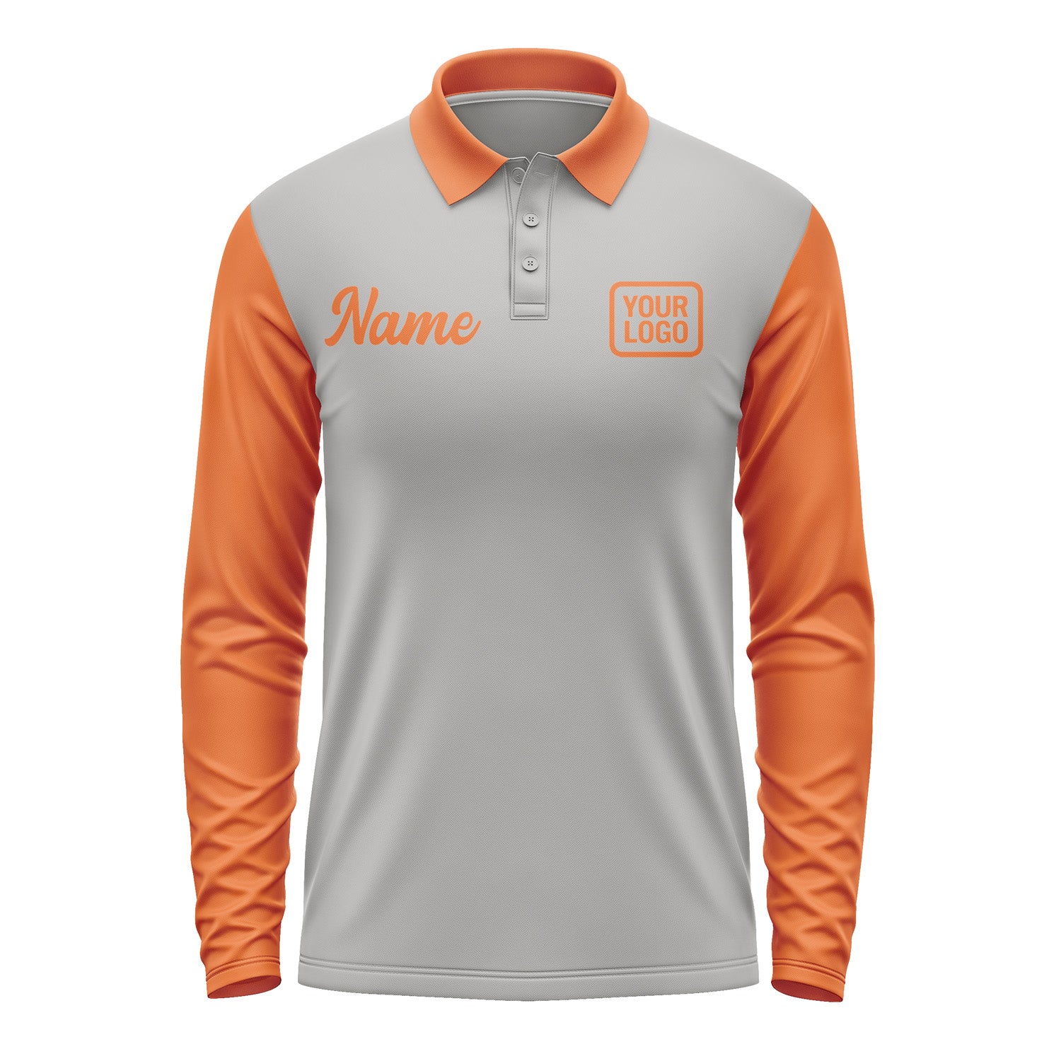 Custom Gray Orange Long Sleeve Polo Shirt Pl042828B128