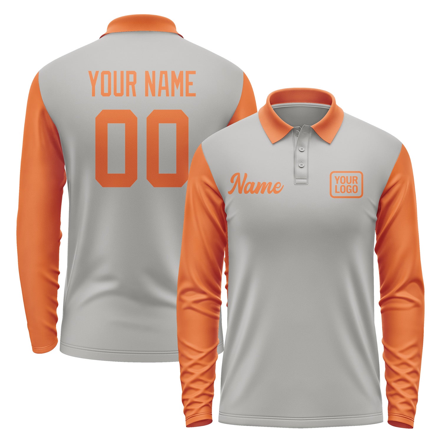 Custom Gray Orange Long Sleeve Polo Shirt Pl042828B128