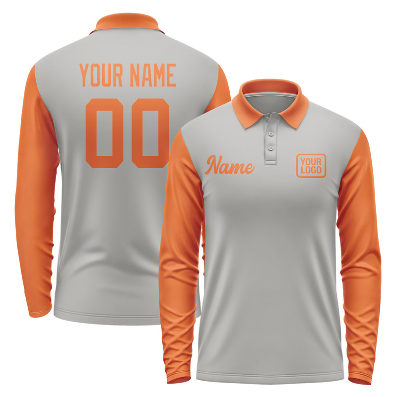 Custom Gray Orange Long Sleeve Polo Shirt Pl042828B128