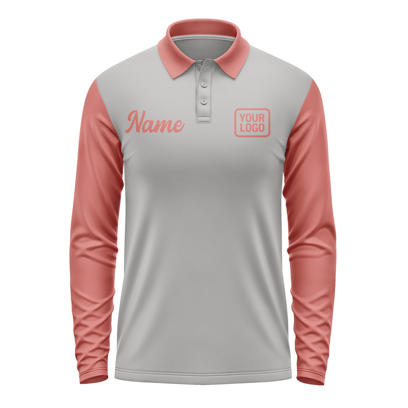 Custom Gray Copper Rose Long Sleeve Polo Shirt Pl042929B129