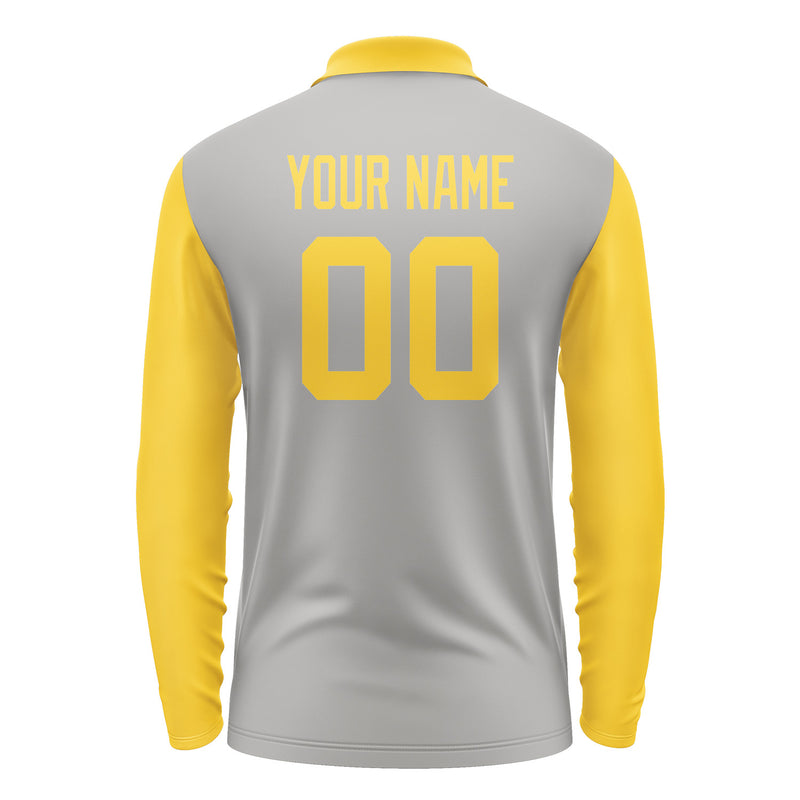 Custom Gray Gold Long Sleeve Polo Shirt Pl043030B130