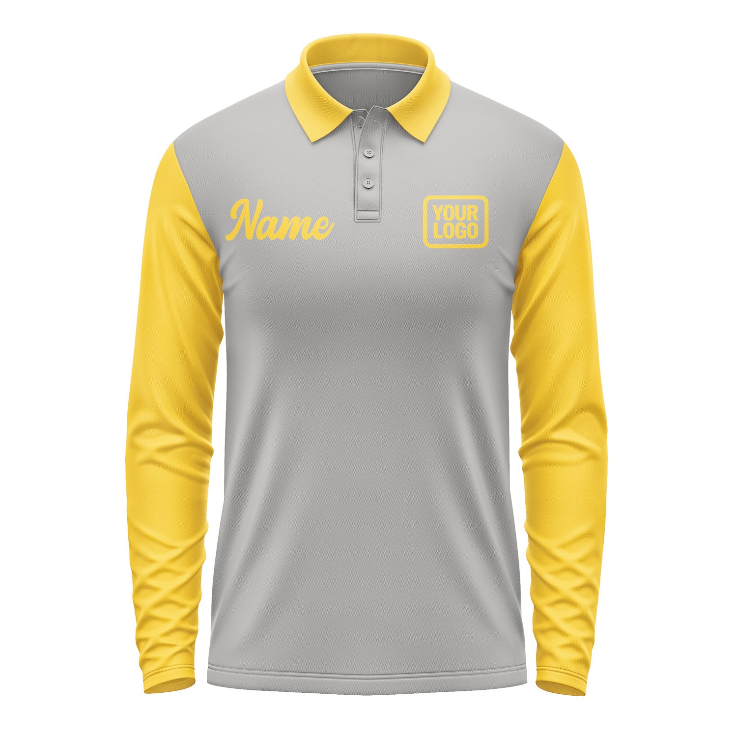 Custom Gray Gold Long Sleeve Polo Shirt Pl043030B130