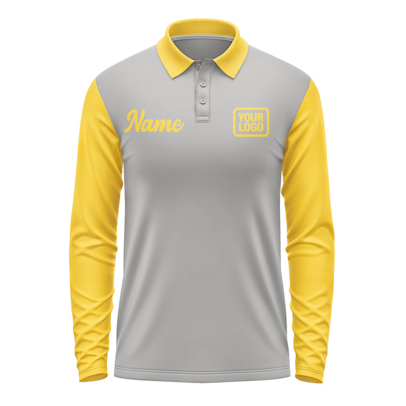 Custom Gray Gold Long Sleeve Polo Shirt Pl043030B130
