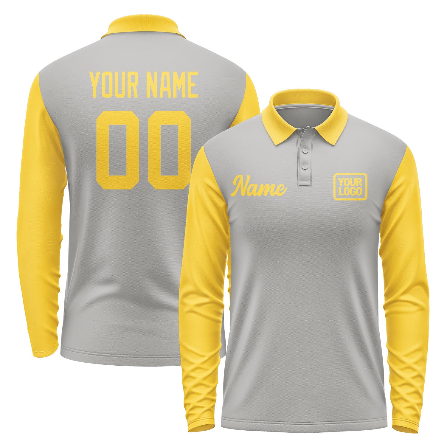 Custom Gray Gold Long Sleeve Polo Shirt Pl043030B130