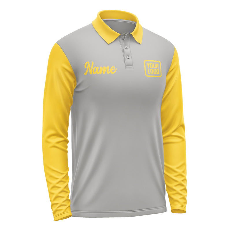 Custom Gray Gold Long Sleeve Polo Shirt Pl043030B130