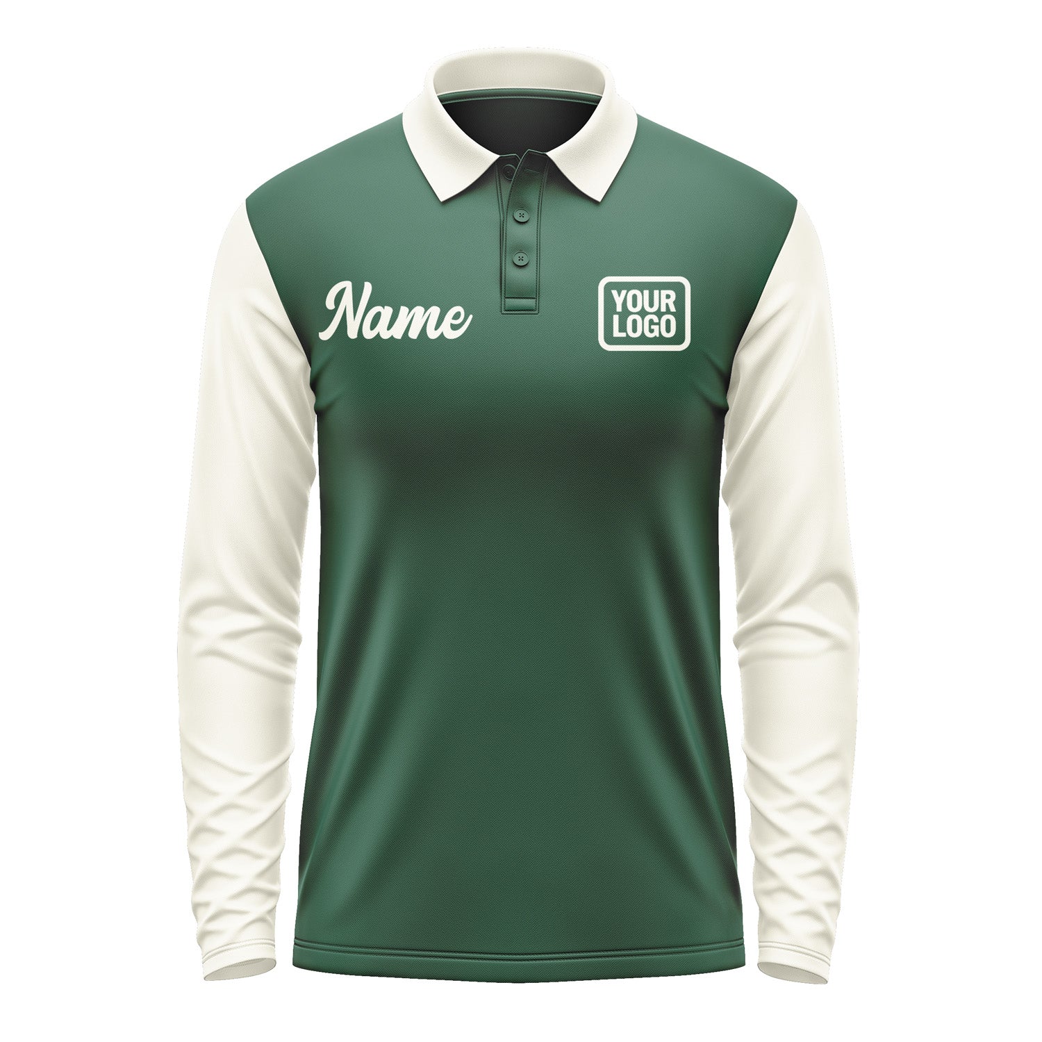 Custom Green Cream Long Sleeve Polo Shirt Pl050303B103