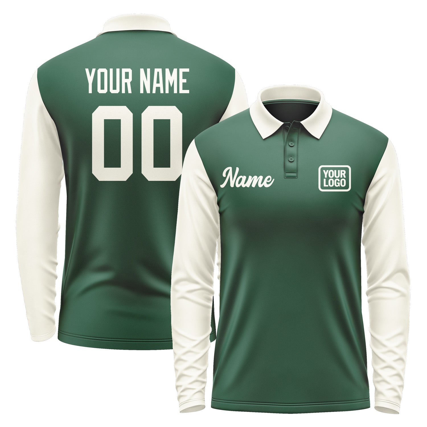 Custom Green Cream Long Sleeve Polo Shirt Pl050303B103