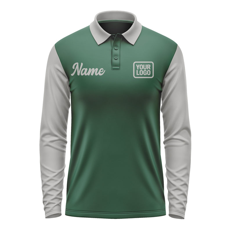 Custom Green Gray Long Sleeve Polo Shirt Pl050404B104