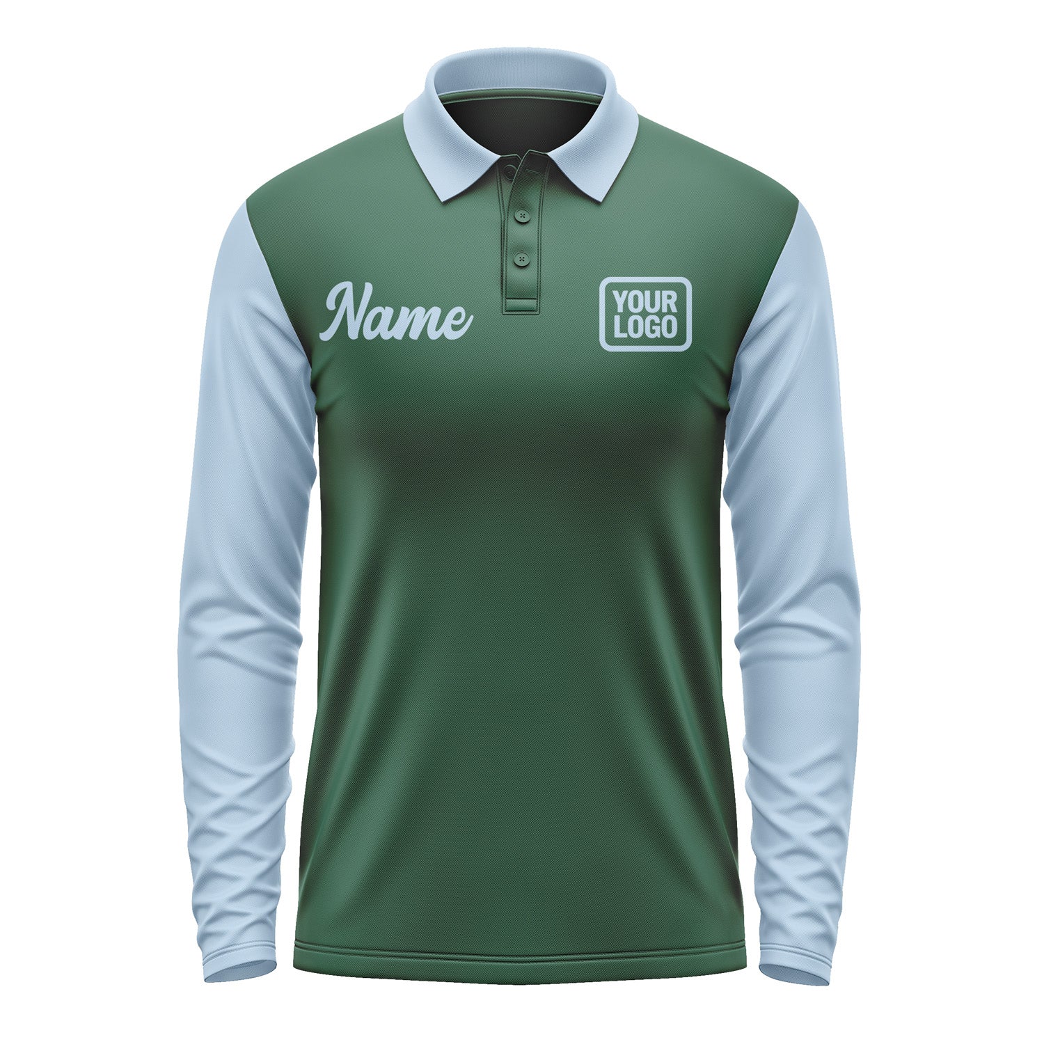 Custom Green Light Blue Long Sleeve Polo Shirt Pl050808B108