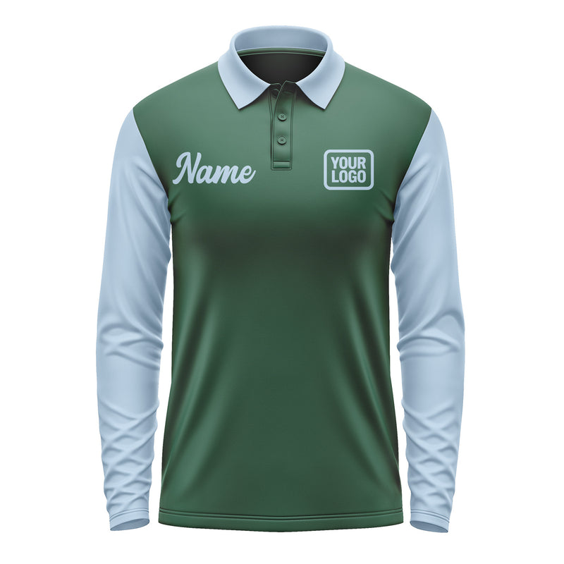 Custom Green Light Blue Long Sleeve Polo Shirt Pl050808B108