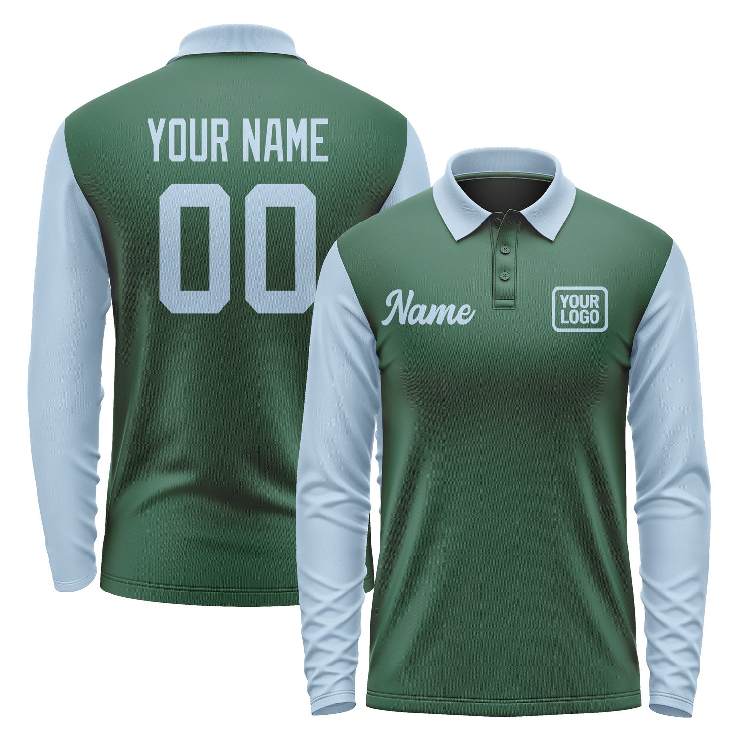 Custom Green Light Blue Long Sleeve Polo Shirt Pl050808B108