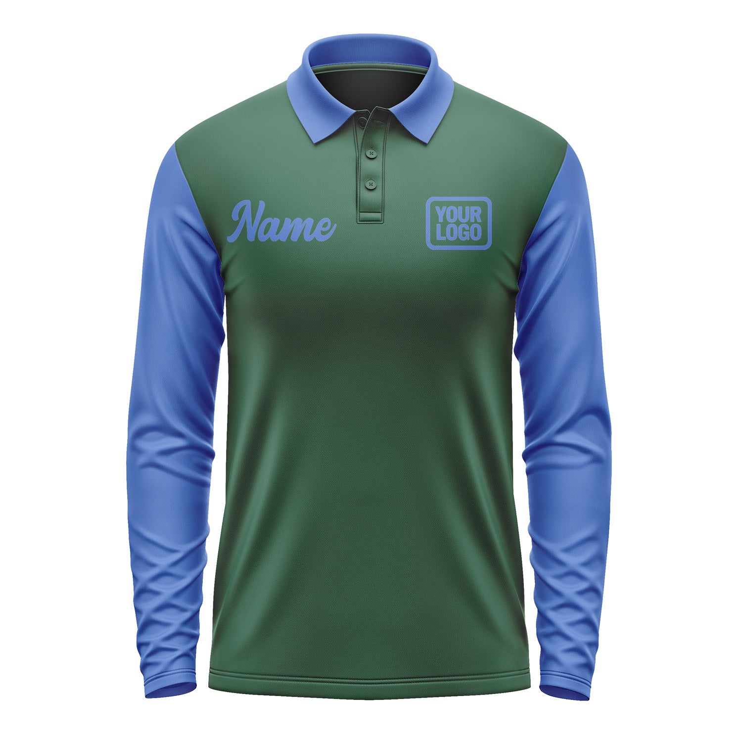 Custom Green Sky Blue Long Sleeve Polo Shirt Pl050909B109
